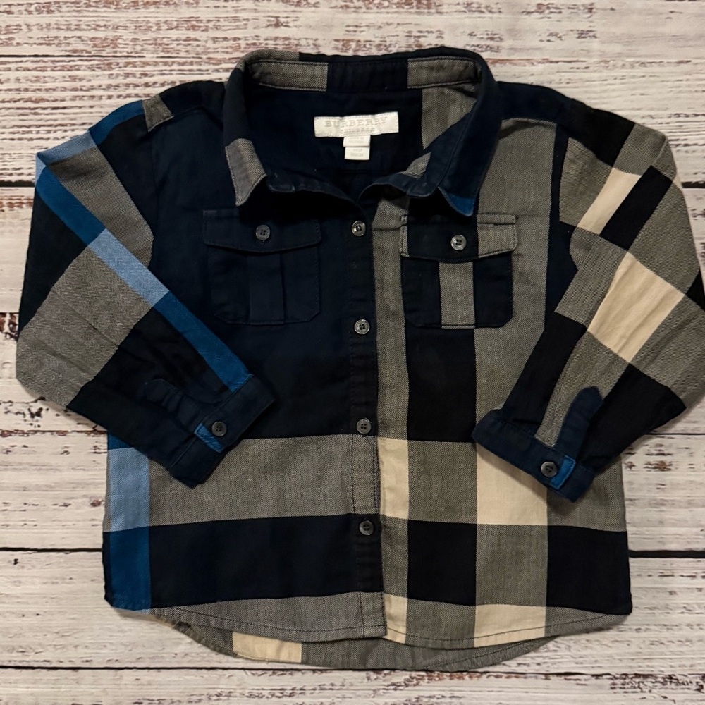 Burberry Baby Boys 18m Plaid Button Down Long Sleeve Shirt